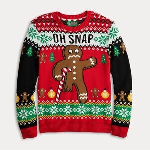 Ugly Christmas Sweater Oh Snap Red Gingerbread Man Crewneck Holiday Sweater